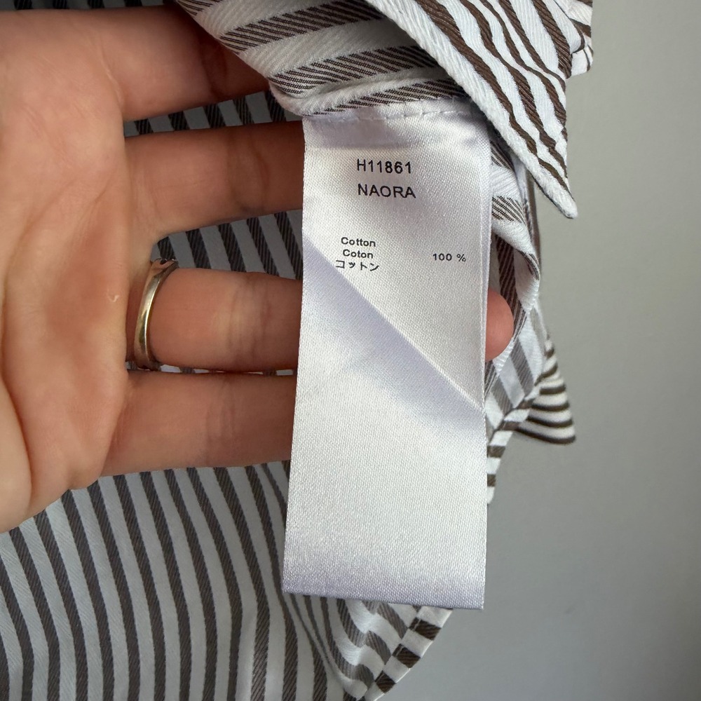 Anne Fontaine Naora Brown White Striped Cotton Button Down Blouse Size 42 French - Picture 4 of 6